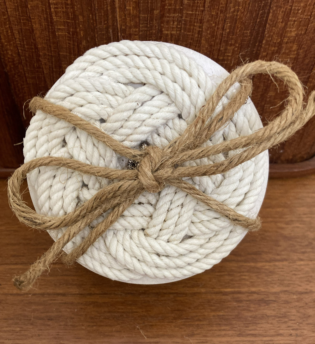 Nautical Coastal Rope 4" Drink Coasters -Set Of Four - White