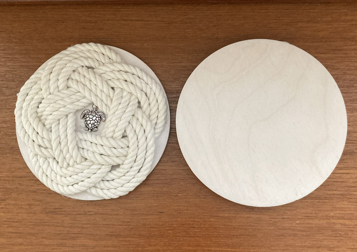 Nautical Coastal Rope 4" Drink Coasters -Set Of Four - White