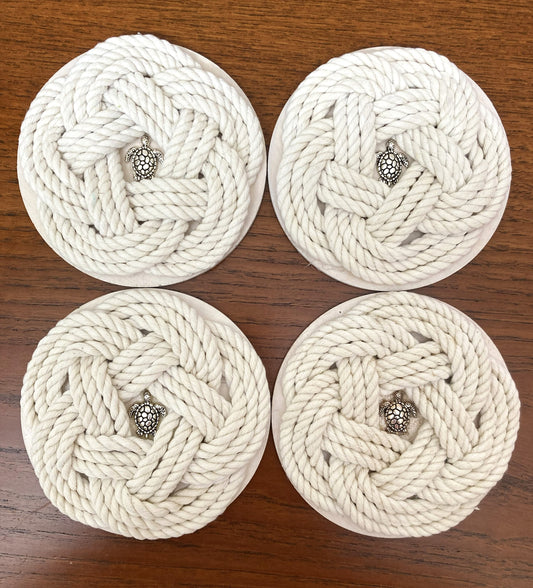 White Rope Sea Turtle Coasters, Set of 4