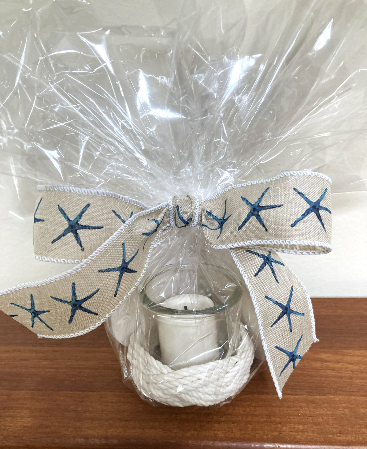 Coastal Gift One Candle Holder and Two Coasters - White Rope