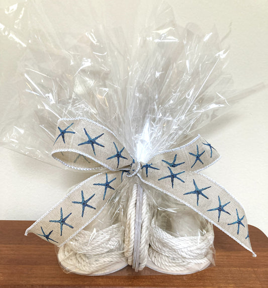 Coastal Gift Two Candle Holders and Four Coasters - White Rope