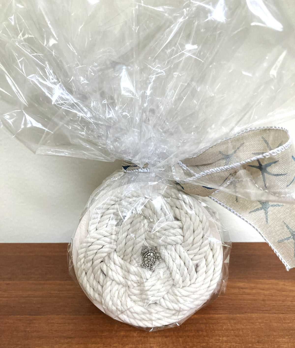 Coastal Gift One Candle Holder and Two Coasters - White Rope