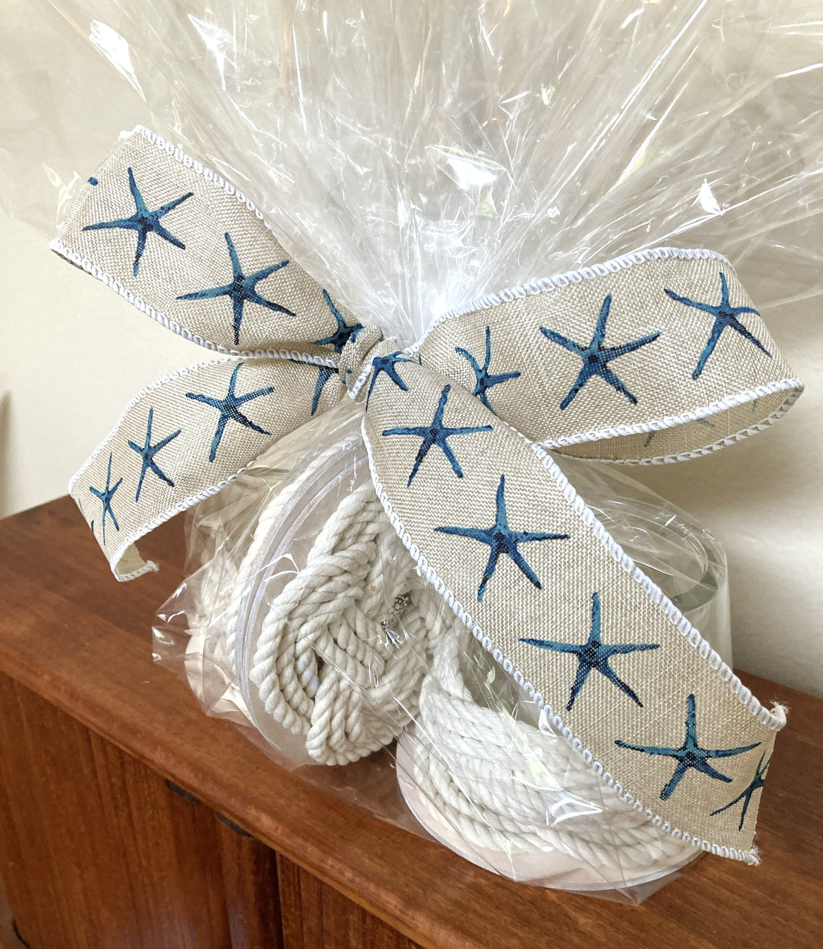 Coastal Gift Two Candle Holders and Four Coasters - White Rope